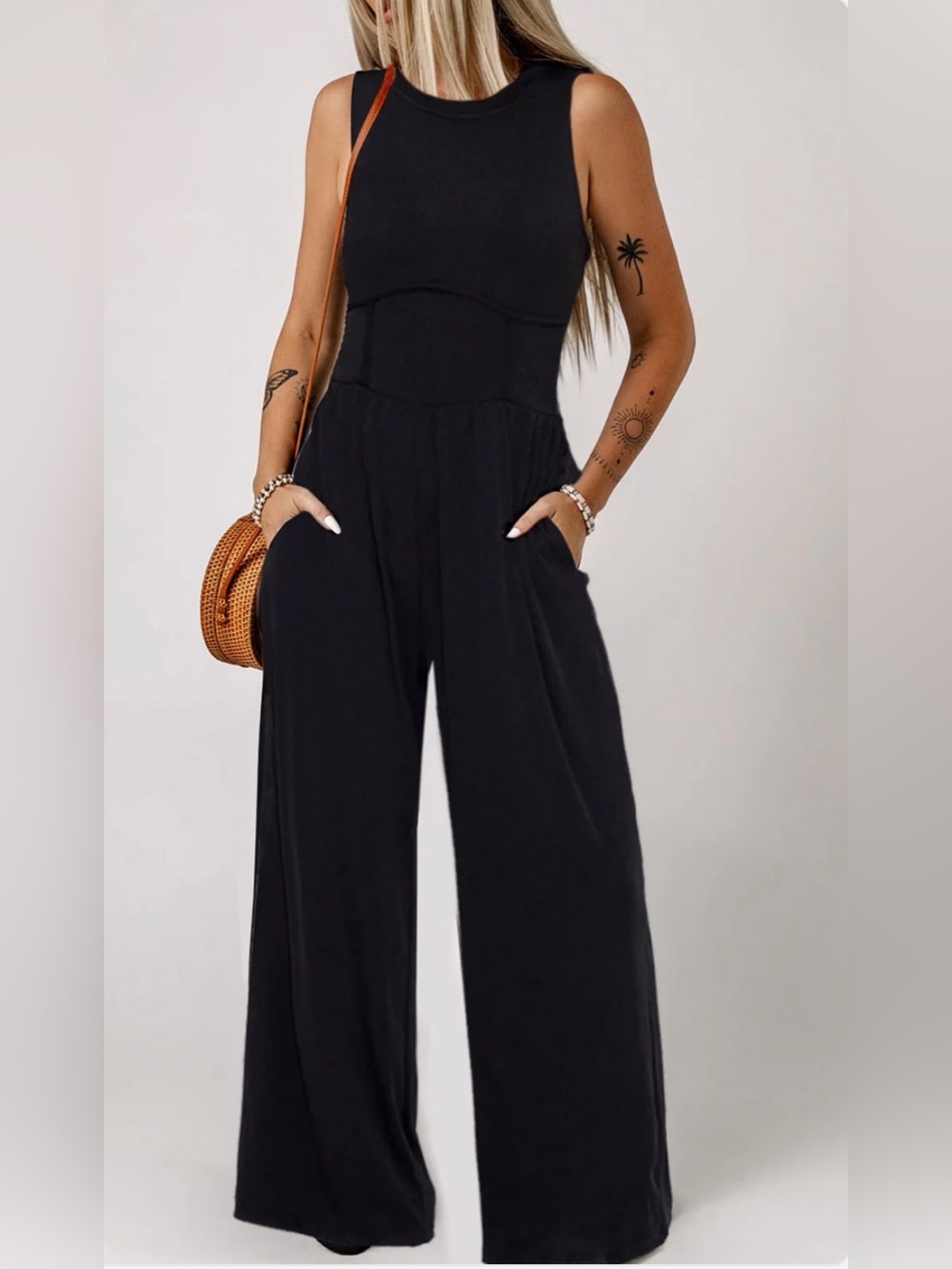 Cider Black Sleeveless Wide-Leg Jumpsuit